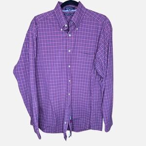 Tommy Hilfiger Holiday Tartan Button Down Mens Size 16 34-35 Red Blue Plaid